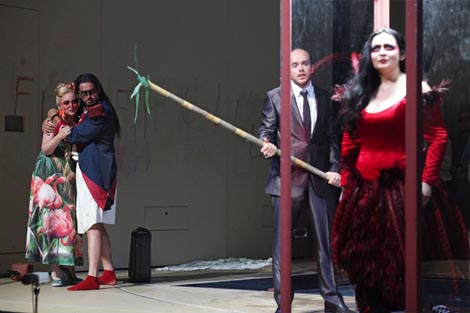 Ines Lex, Andreas Karasiak, Terry Wey, Romelia Lichtenstein; Oper Halle, Händel-Festspiele Halle, Georg Friedrich Händel, Alcina, red. Andrej Woron, foto: © Gert Kiermeyer