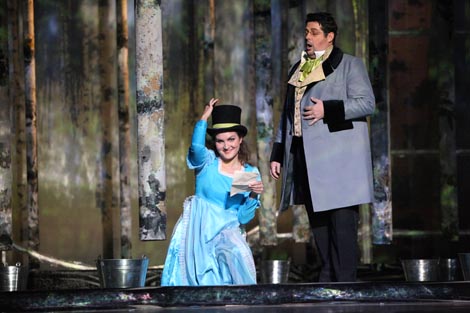 Martina Menegoni (Olga), Stjepan Franetović (Lenski); Hrvatsko narodno kazalište u Zagrebu: Petar Iljič Čajkovski; Evgenij Onjegin, dir: Nikša Bareza, red. Michał Znaniecki, foto: © Mara Bratoš