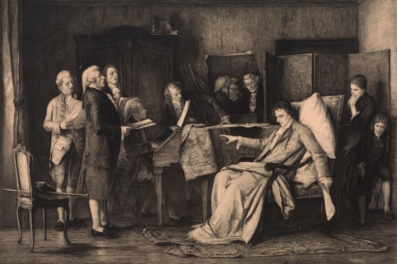 Armand Mathey-Doret, prikaz posljednjih mozartovih trenutaka, (kiselina na metalnoj podlozi)