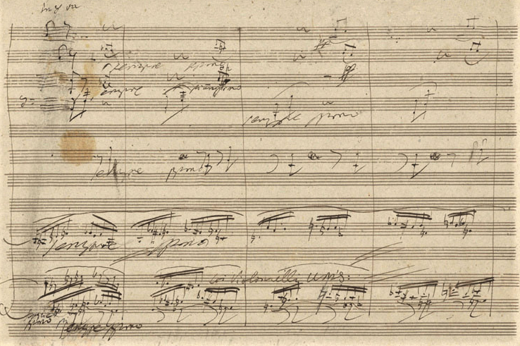 Dio originalnog notnog zapisa <em>Devete sinfonije</em> nastale između 1822. i 1824.