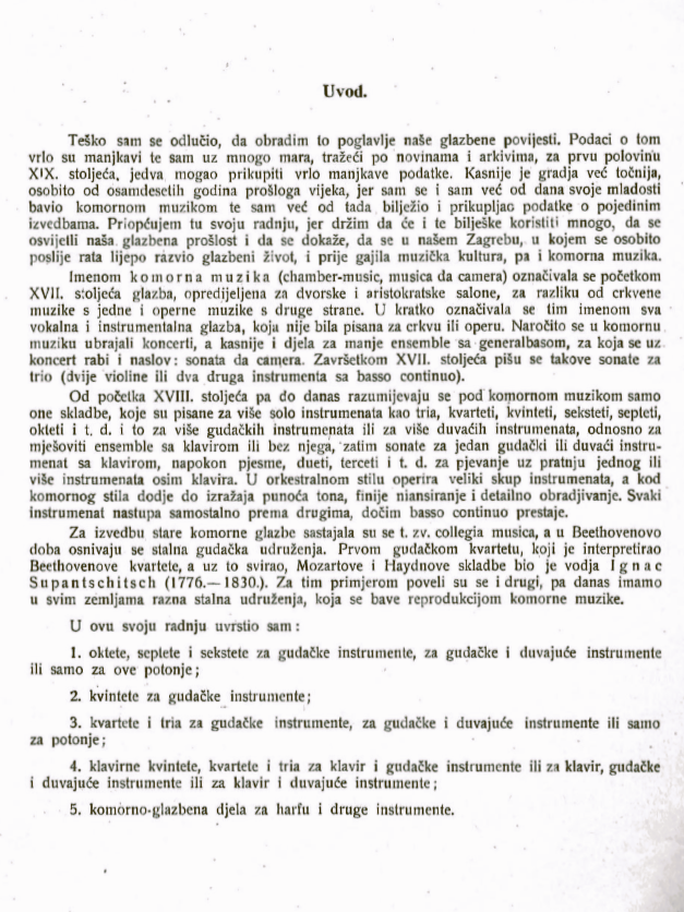 Uvodni tekst izdanja <em>Komorna muzika u Zagrebu</em>, 1930.