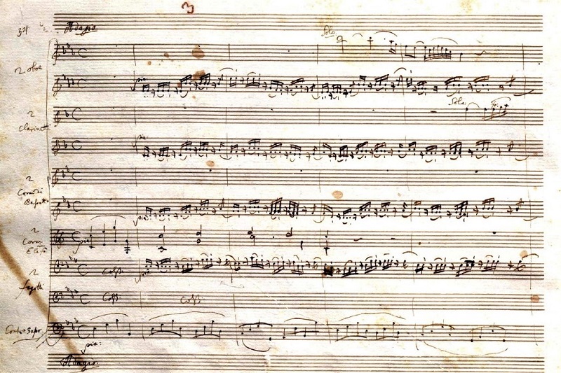 Mozartov autograf prve stranice trećeg stavka <em>Gran partite</em> (Adagio); The Library of Congress, Washington