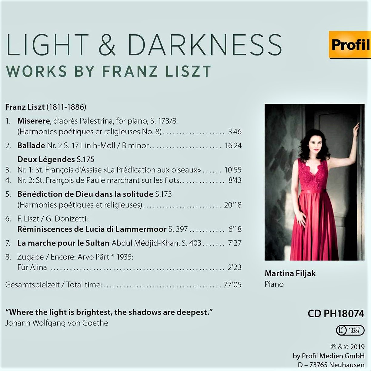 Martina Filjak <em>Light & Darkness</em>, popis skladbi