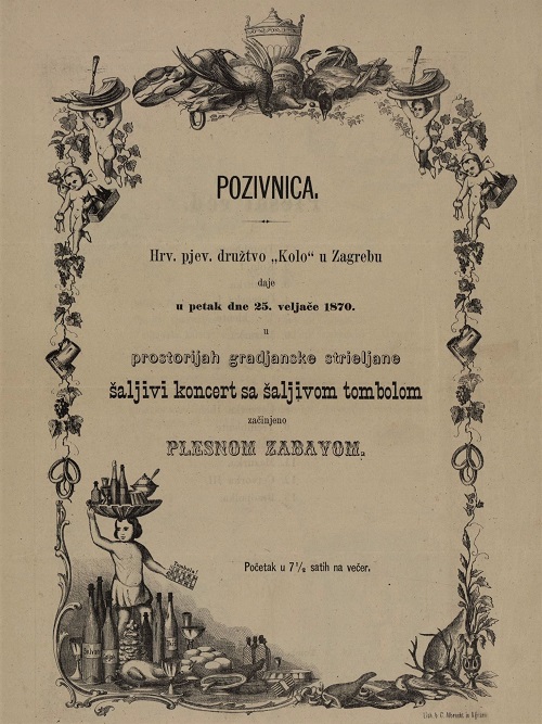 Pozivnica za koncert pjevačkog društva Kolo, 25. veljače 1870.