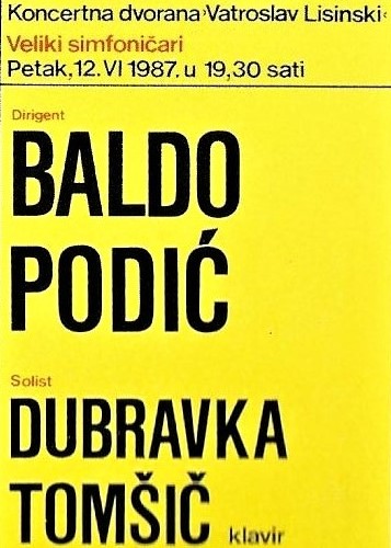 Programska cedulja koncerta sa Zagrebačkom filharmonijom 12. lipnja 1987.